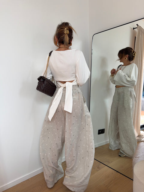 Pantalon en lin à pois - beige