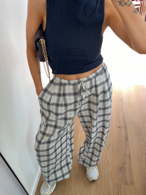 Pantalon ballon à carreaux - beige