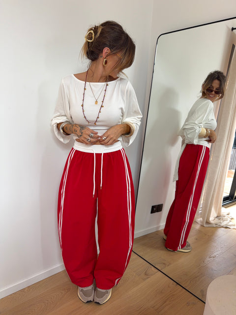 Pantalon à bandes - rouge et blanc