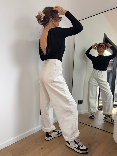 Jeans à détails fleuris beige