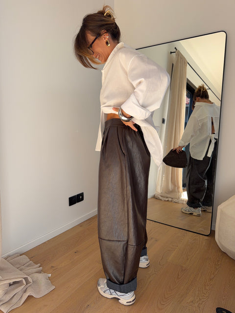 Pantalon simili - marron