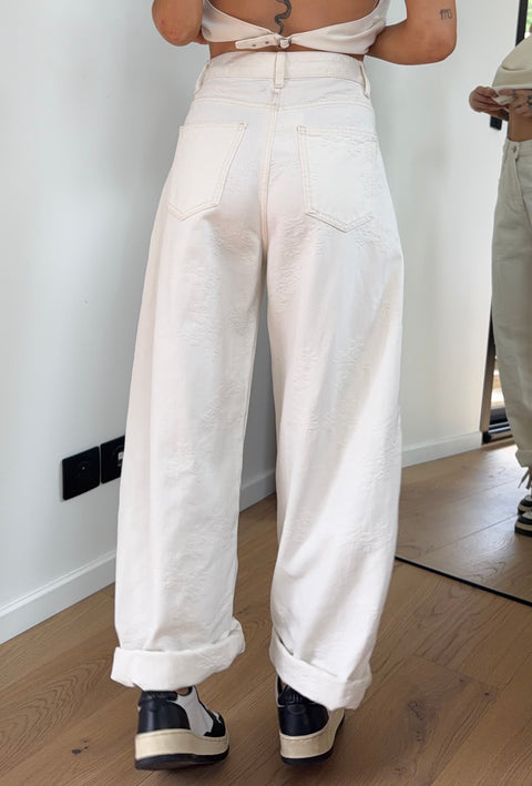 Jeans à détails fleuris beige
