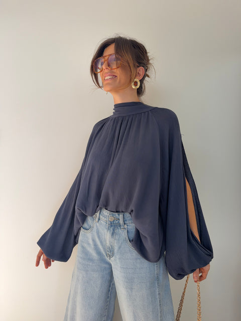 Chemise manches ouvertes - bleu gris