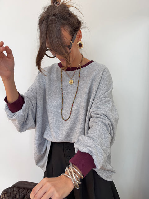 Sweat gris- col bordeaux
