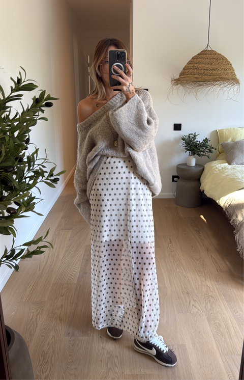 Jupe à pois en transparence - crème