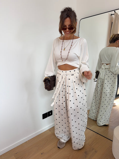 Pantalon loose à pois - blanc