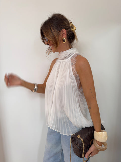 Haut dentelle en transparence - blanc