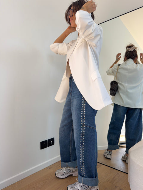 Jeans baggy à oeillets - bleu