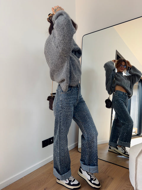 Jeans à strass - bleu