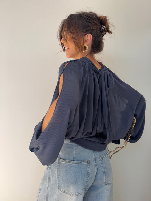Chemise manches ouvertes - bleu gris