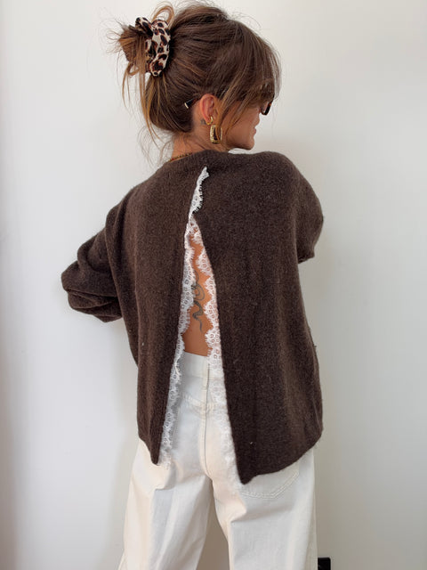 Pull dos nu dentelle - choco