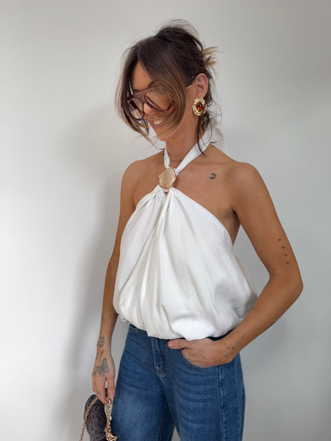 Top court bouffant dos nu - blanc