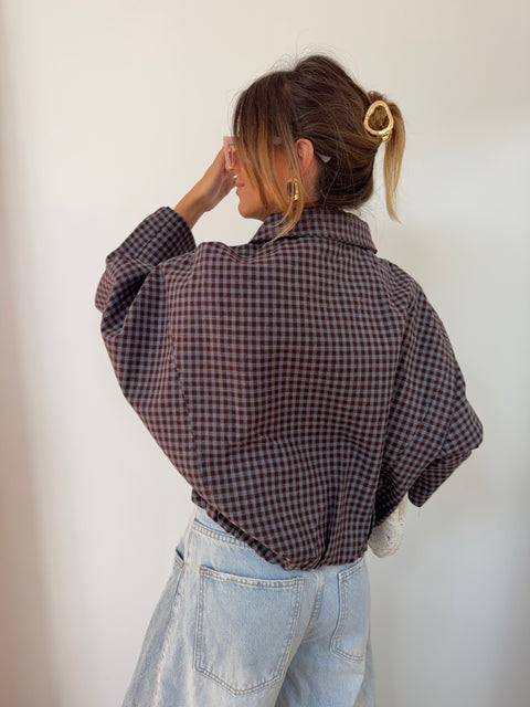 Veste à carreaux - chocolat et bleue