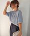 Pull manches 3/4 rayé - bleu clair