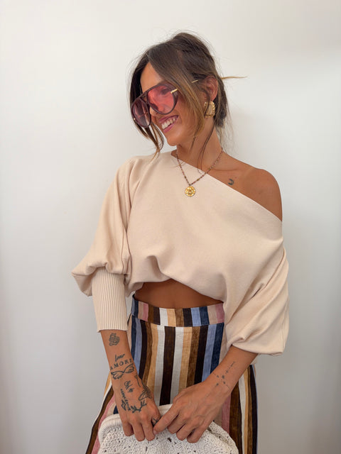 Pull asymétrique court - beige