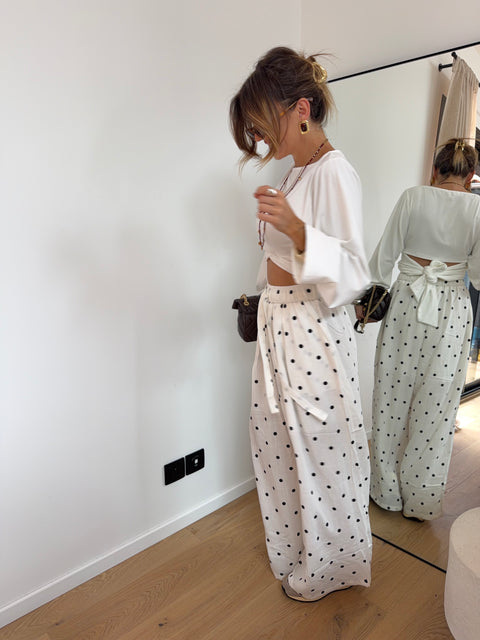 Pantalon loose à pois - blanc