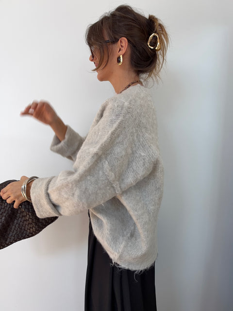 Pull - gris chiné / crème
