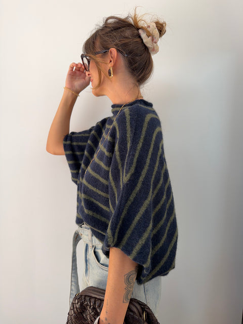 Pull Paris rayé - kaki & bleu marine