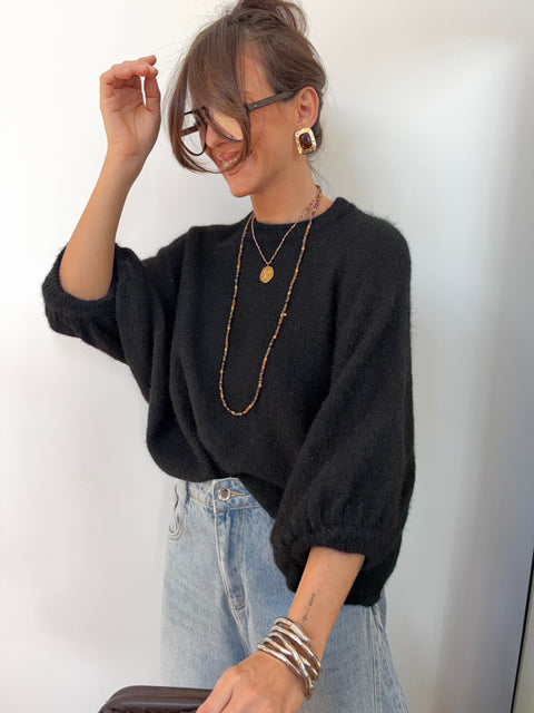 Pull manches 3/4 col rond - noir