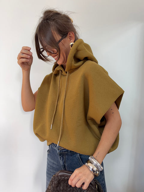 Sweat oversize à capuche - moutarde