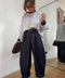 Pantalon structuré & ceinture - bleu marine