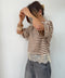 T-shirt rayé dentelle - camel