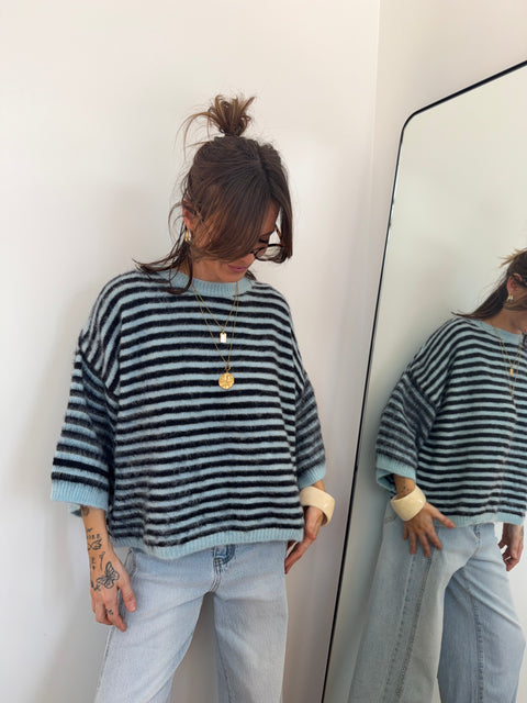 Pull à rayures manches 3/4 - bleu et marine