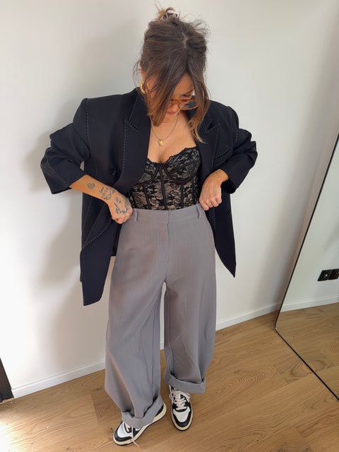 Pantalon ballon rayé - gris