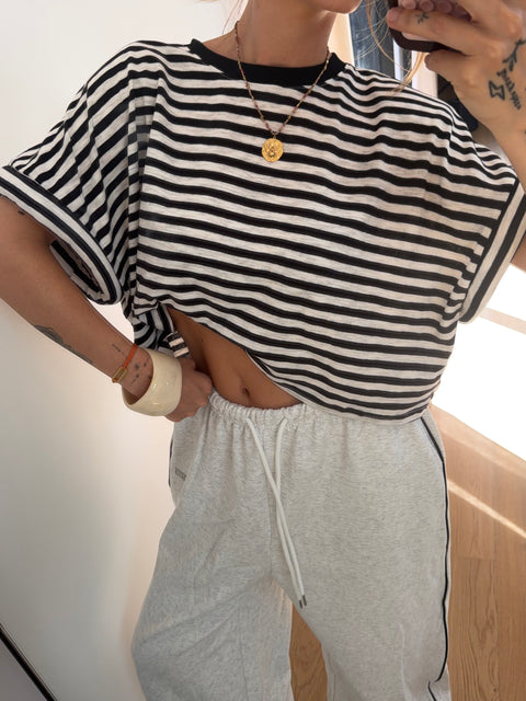 T-shirt court à épaulettes - rayé