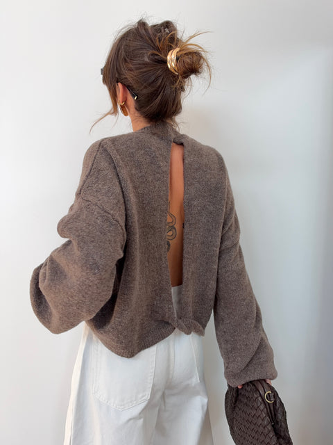 Pull manches longues dos nu - taupe