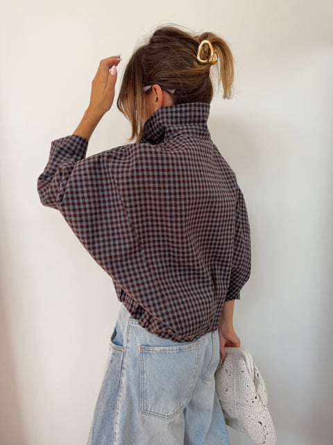 Veste à carreaux - chocolat et bleue