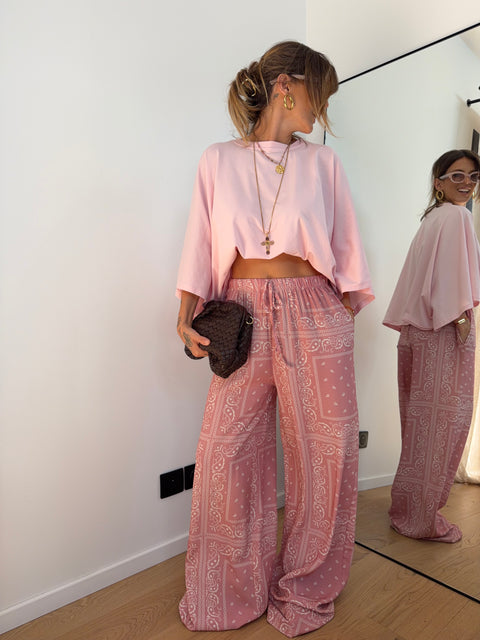 Pantalon fluide bandana - rose