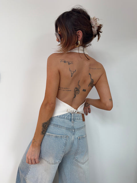Top dos nu à clous - beige
