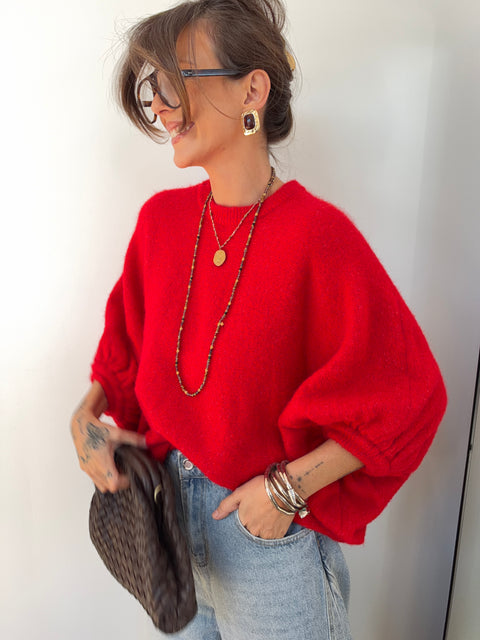 Pull manches 3/4 col rond - rouge