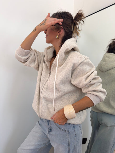 Veste sweat à zip - greige