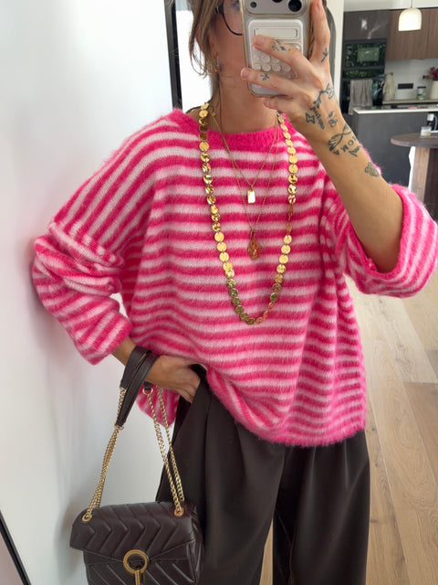 Pull à rayures - rose et blanc