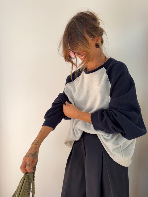 Sweat bicolore - gris et bleu marine