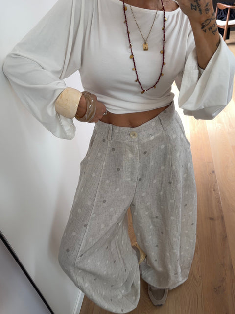 Pantalon en lin à pois - beige