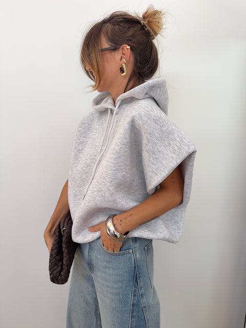 Sweat oversize à capuche - gris chiné