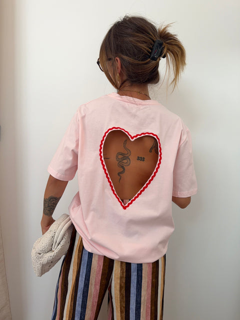 T-shirt coeur - rose poudré