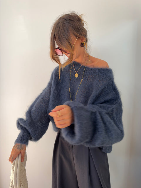 Pull 80% Mohair - bleu