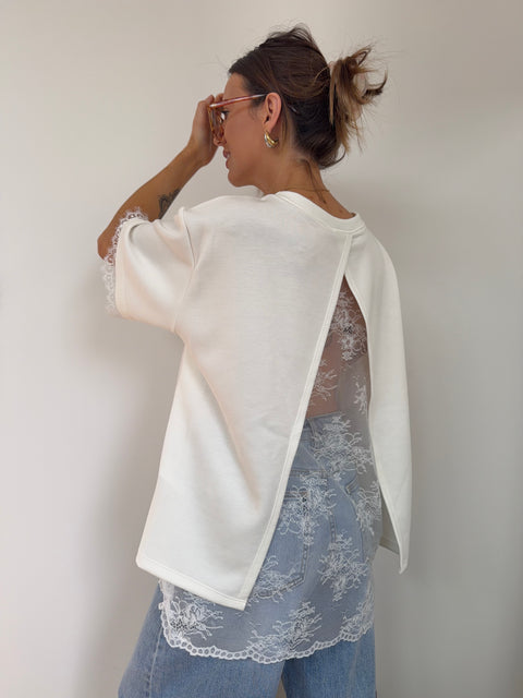 T-shirt dos dentelle - blanc