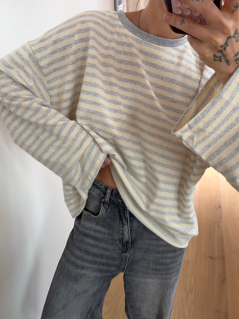 T-shirt manches longues rayé - gris et beige