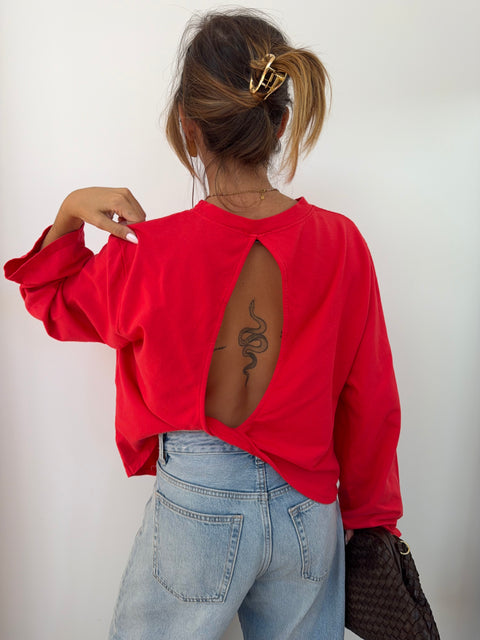 Haut manches longues dos nu - rouge