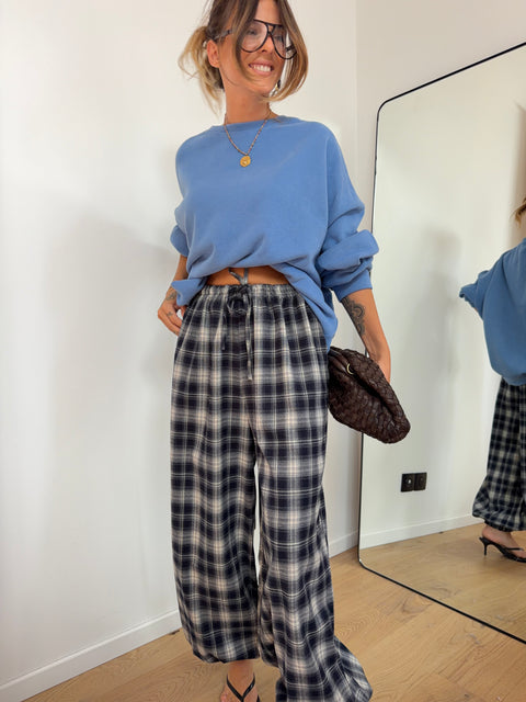 Pantalon à carreaux - bleu et beige