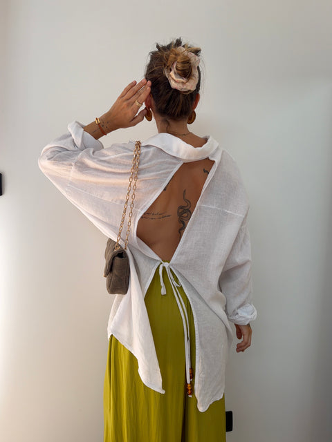 Chemise dos nu en lin - blanche