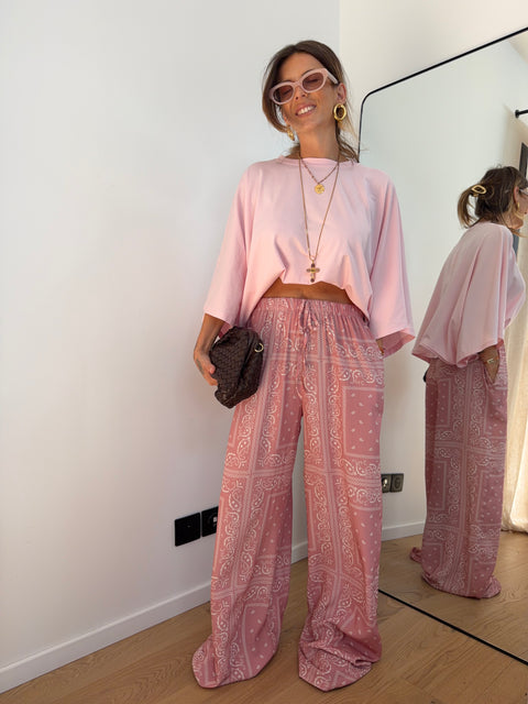 Pantalon fluide bandana - rose