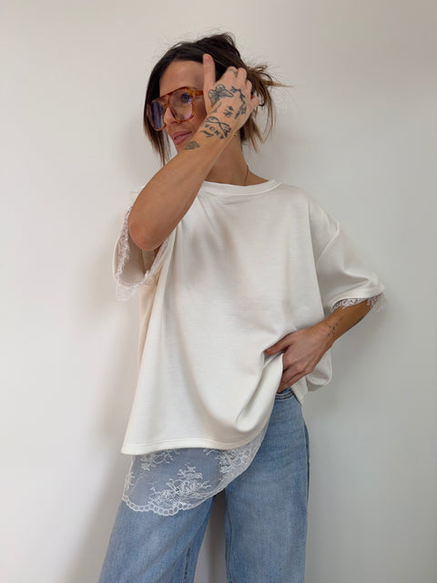 T-shirt dos dentelle - blanc