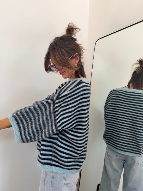 Pull à rayures manches 3/4 - bleu et marine