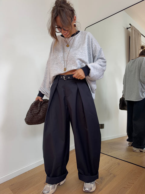 Pantalon structuré & ceinture - bleu marine